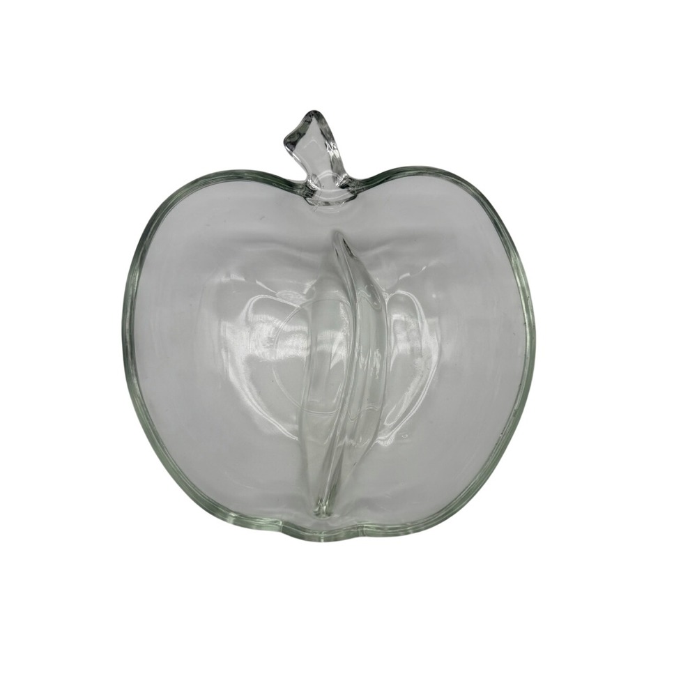Clear Glass Apple-Shaped Divided Candy Dish Bowl